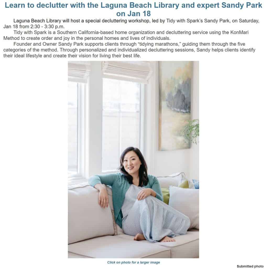 sandy park laguna beach konmari consultant orange county california