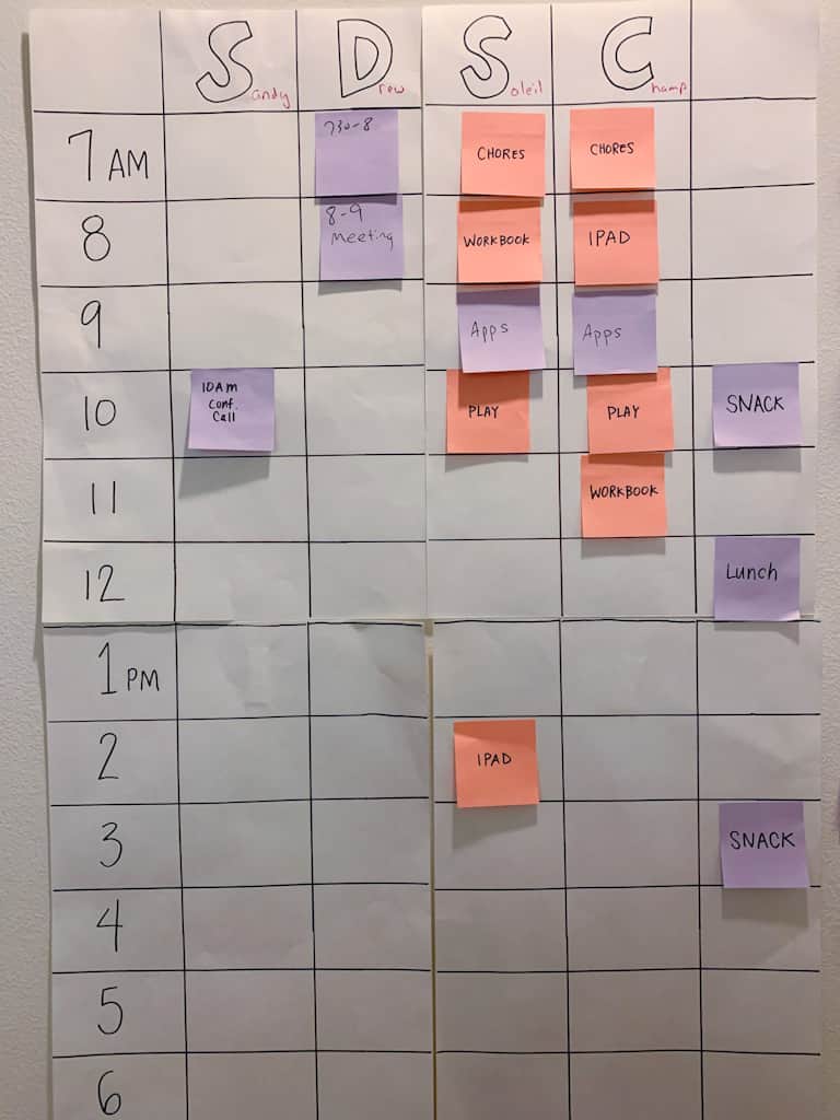 Family chart showing the schedule for a family of four