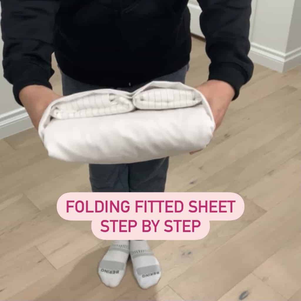 Folding fitted sheet step by step for organization