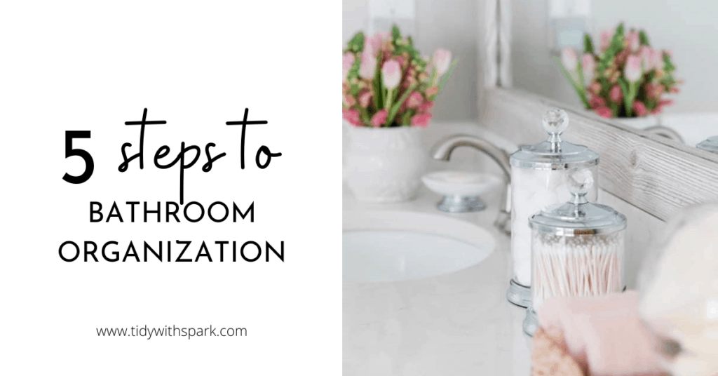 Bathroom vanity with flowers in vase jars with cotton and towels