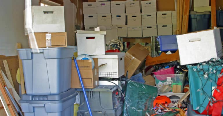 clutter in disorganized garage