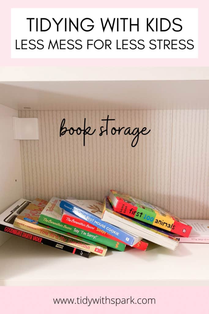 Tidying with Kids book storage before