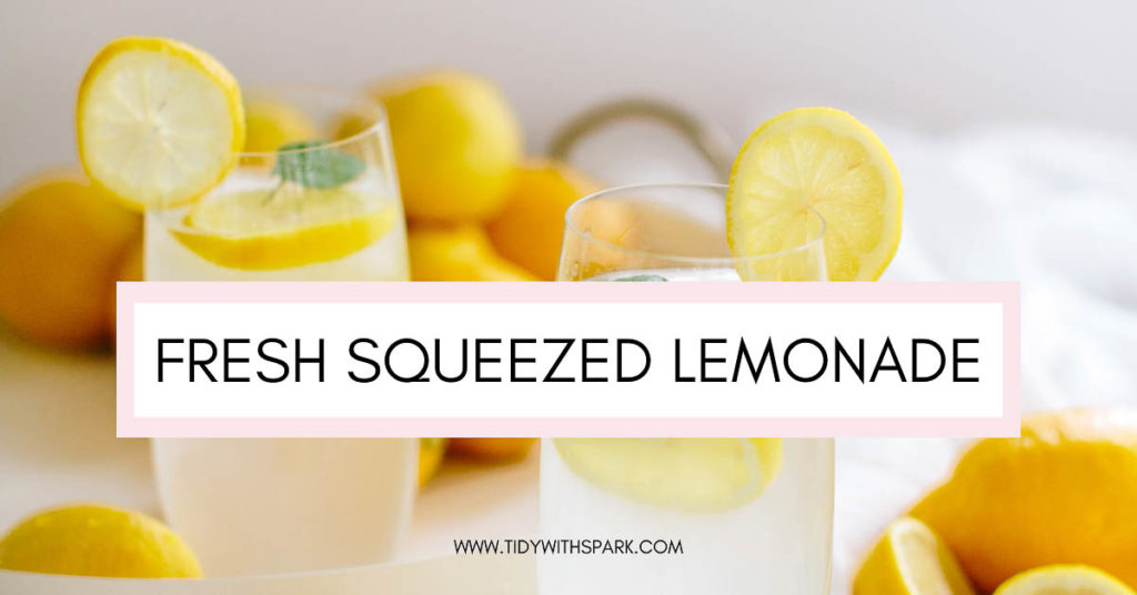 fresh squeezed lemonade text overlay on image of lemonade in glasses