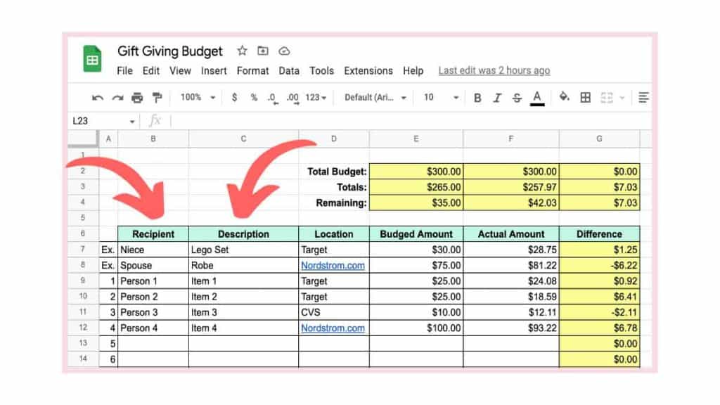 screenshot of Gift Giving Budget