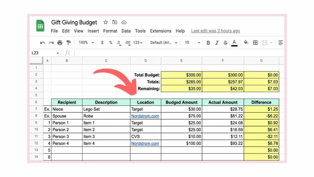 screenshot of Gift Giving Budget