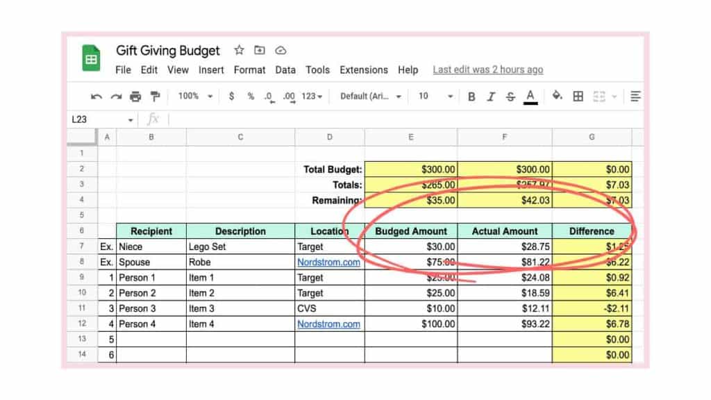 screenshot of Gift Giving Budget