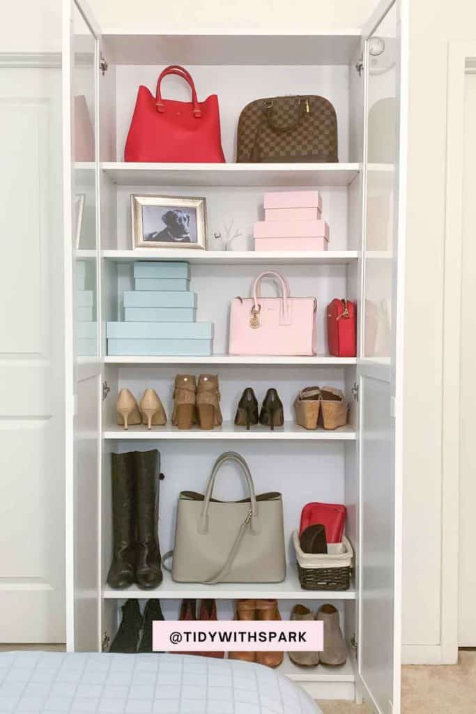 open door bookshelf with accessories and shoes tidy with spark