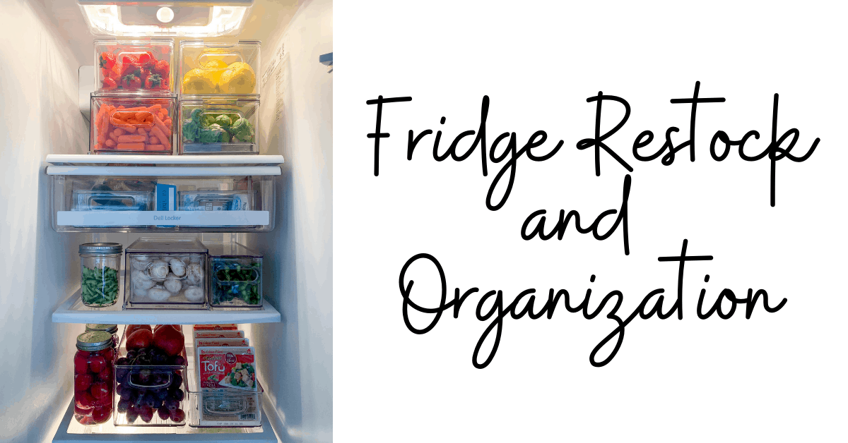 Fridge organization and restock showcasing fresh fruits and vegetables in a color coded and organized manner