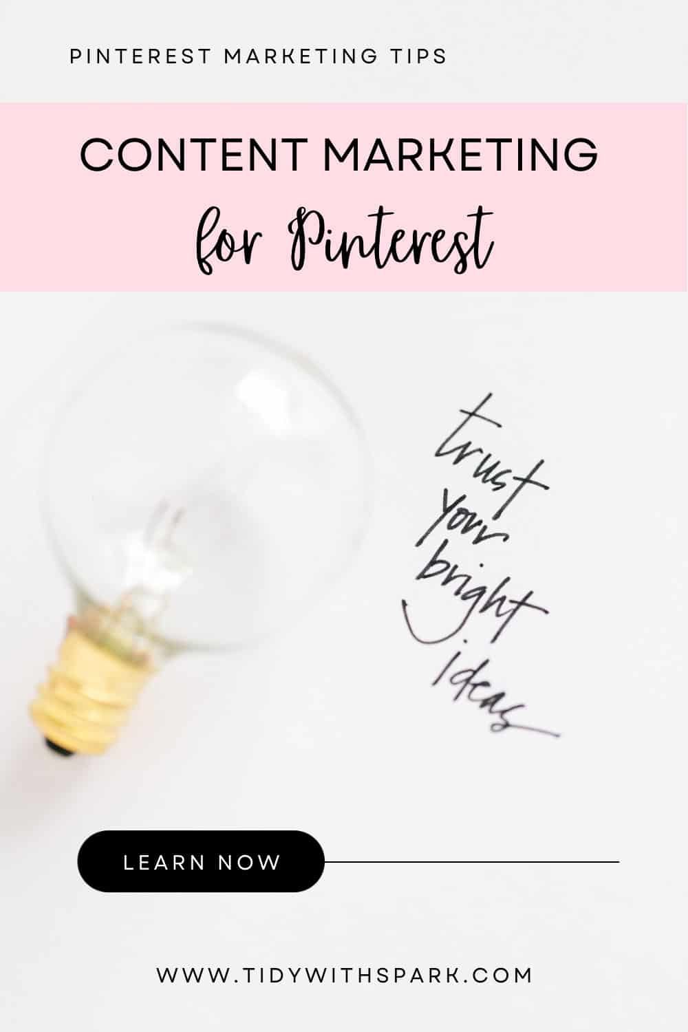 Promotional image for content ideas for Pinterest post for tidy with spark blog