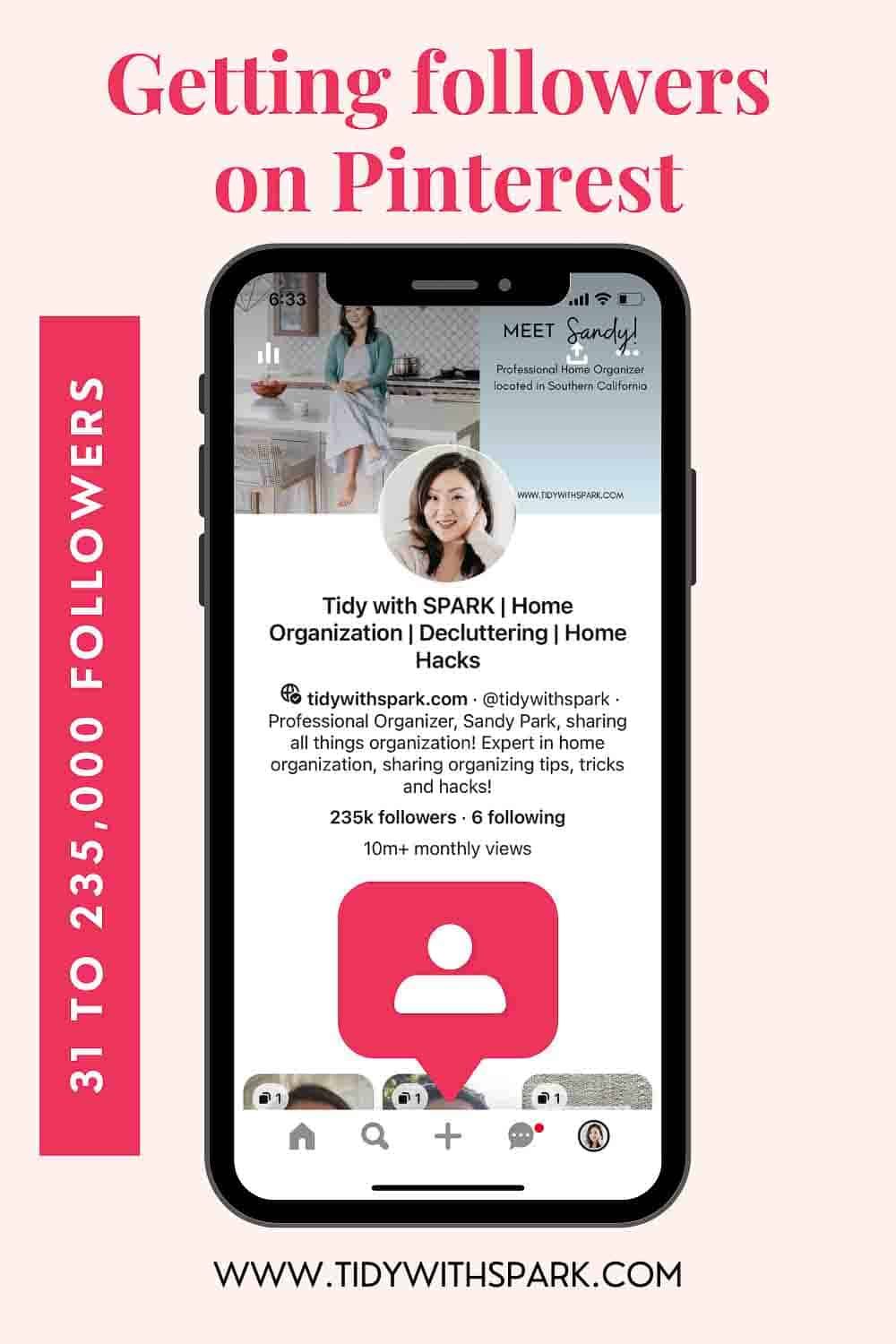 Promotional image for Getting followers on Pinterest for tidy with spark blog