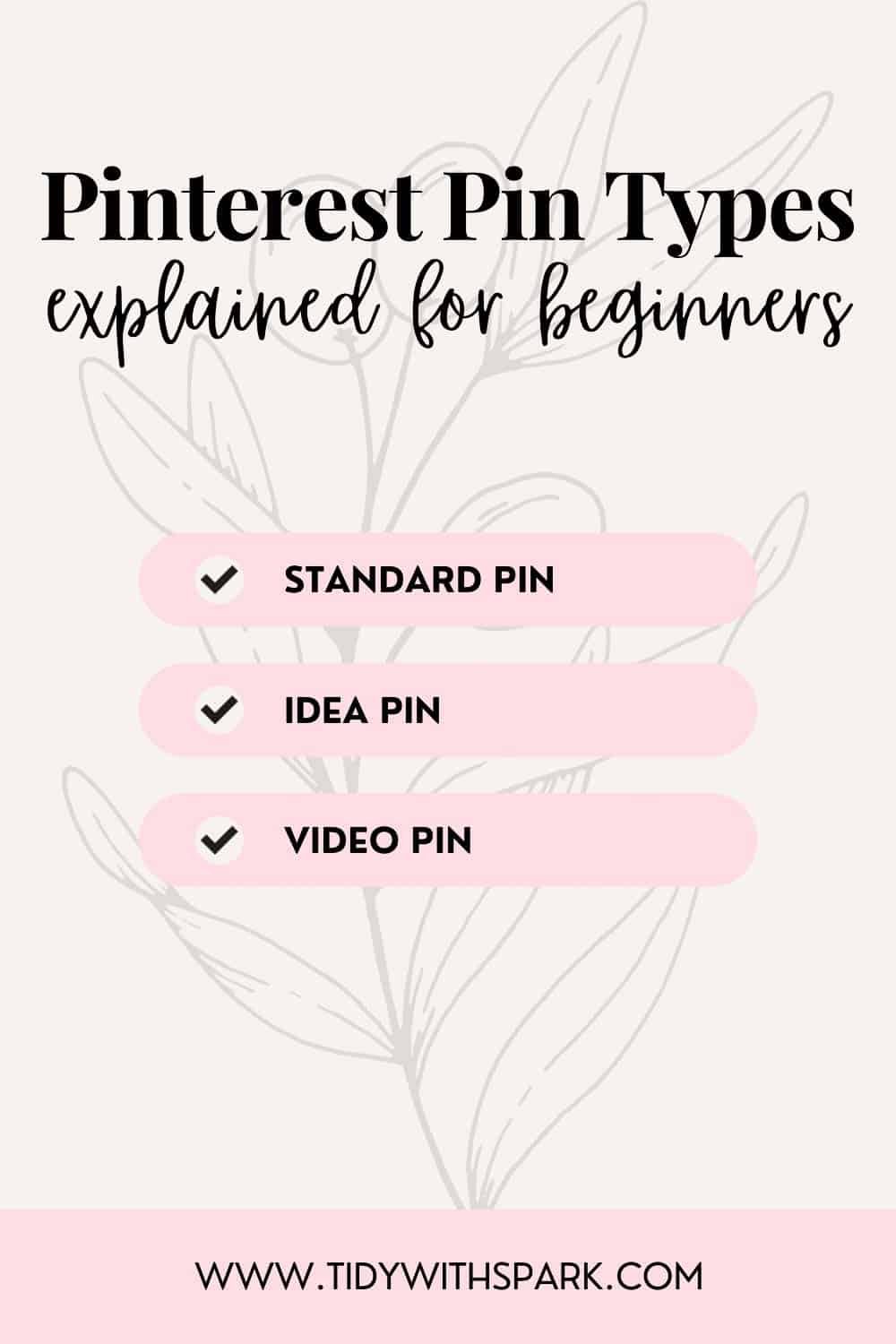 Promotional image for Pinterest Pin Types post for tidy with spark blog
