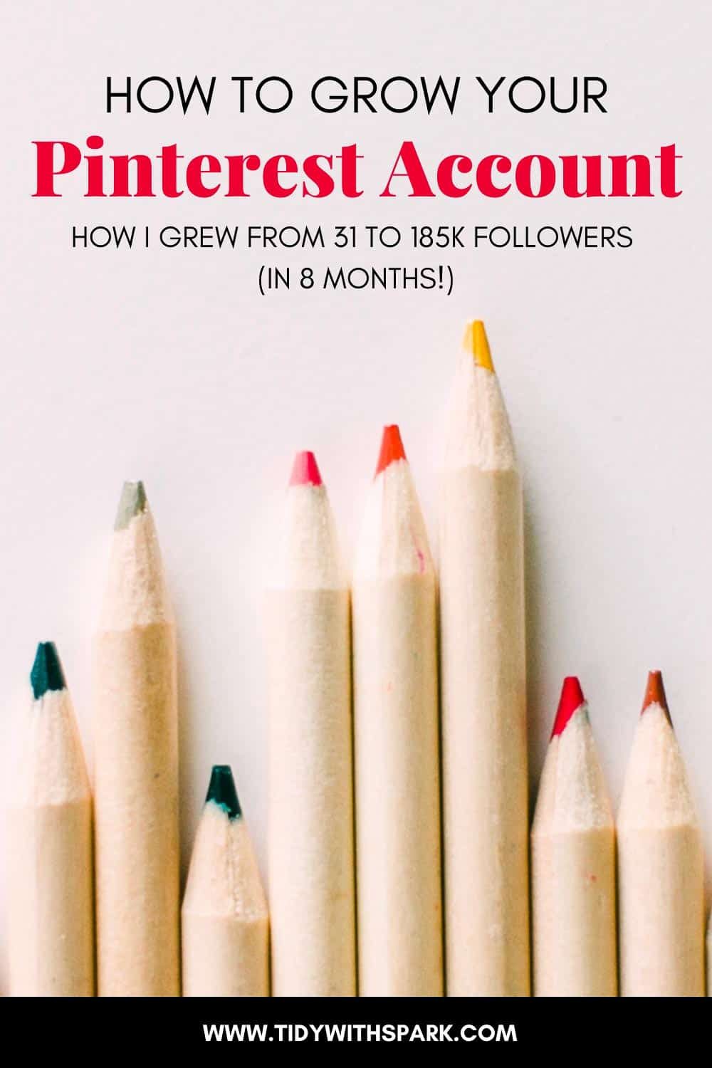 How I grew my Pinterest account from 31 to 185K followers in 8 months promotional image for tidy with spark blog